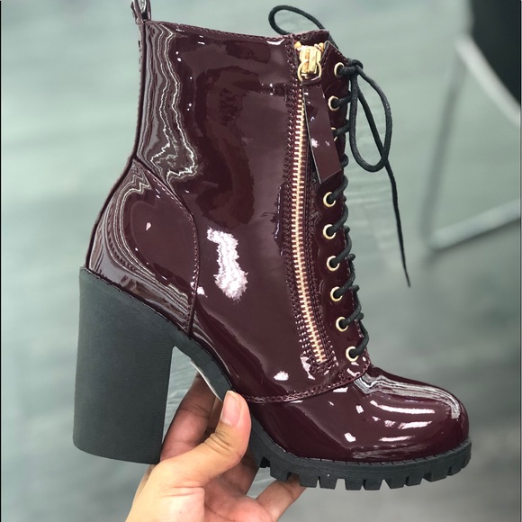 Lug sole patent military ankle boots - Picture 6 of 8